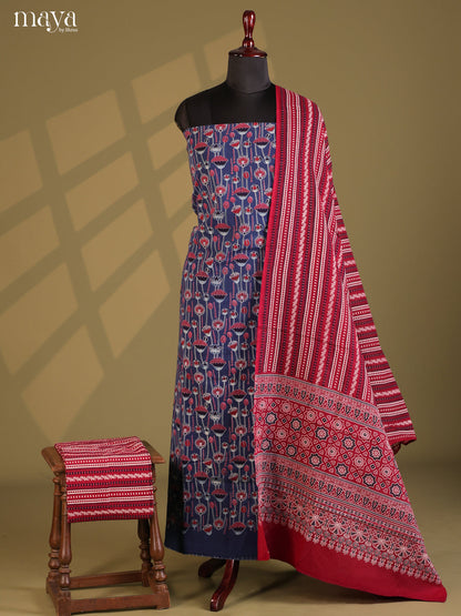 Blue with Maroon- Ajrakh Salwar Unstitch
