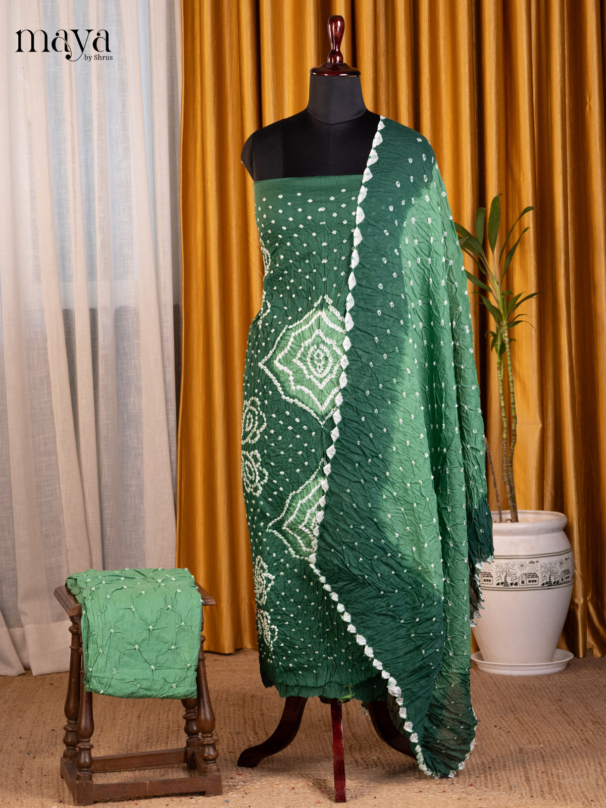 Green  - Bandhini salwar Unstitch
