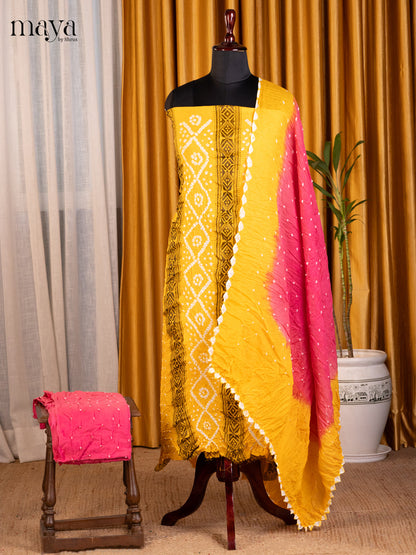 Yellow & Pink - Bandhini salwar Unstitch