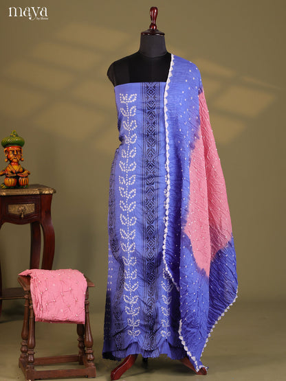 Blue with Pink- Bandhini salwar Unstitch
