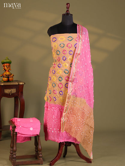 Brown &  Pink - Bandhini salwar Unstitch