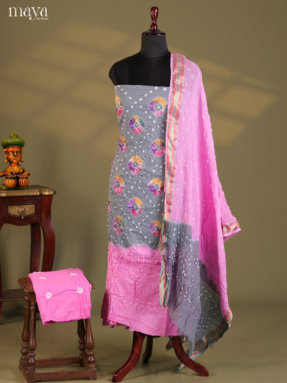 Grey & Pink - Bandhini salwar Unstitch