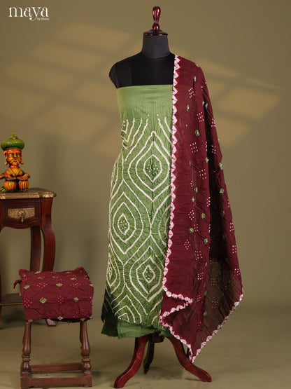 Green & Maroon - Bandhini salwar Unstitch