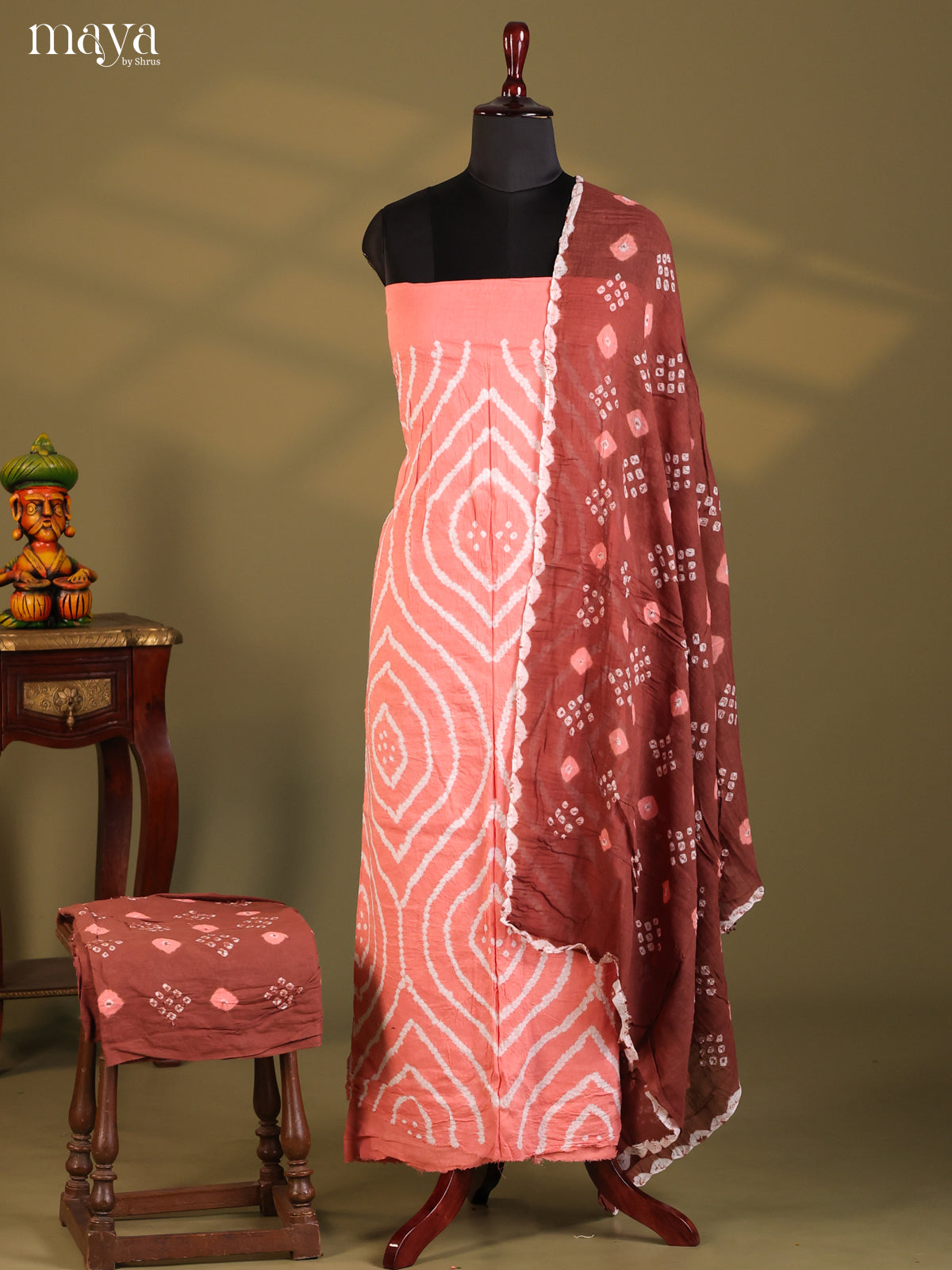 Pink  & Brown - Bandhini salwar Unstitch