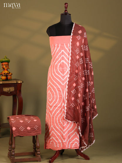 Pink  & Brown - Bandhini salwar Unstitch