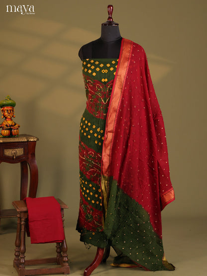Green & Maroon - Bandhini salwar Unstitch