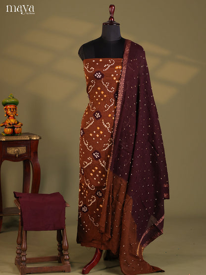 Brown &  Maroon - Bandhini salwar Unstitch