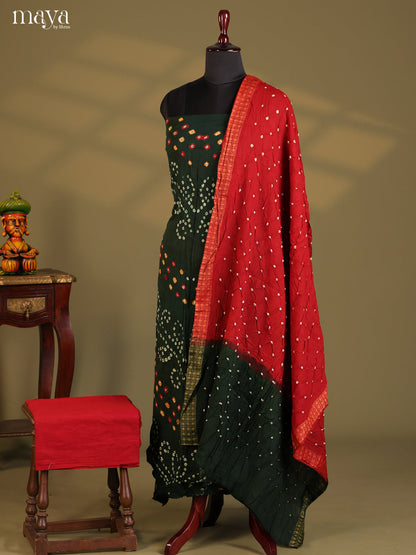 Dark Green & Maroon - Bandhini salwar Unstitch