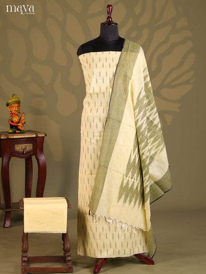 Cream with Green- Ikkat Salwar Unstitch