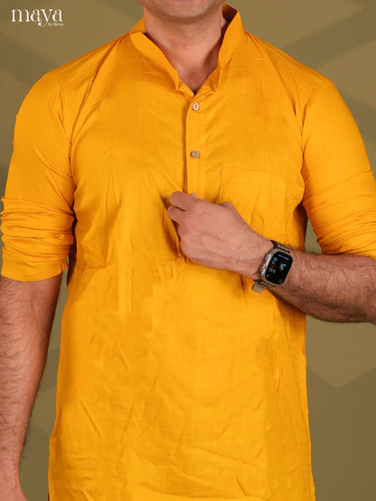 Yellow Rayon Solid Short Men Kurta