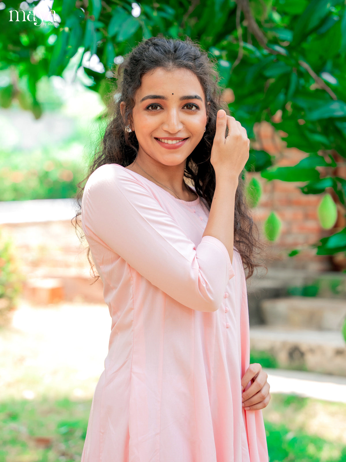 Baby Pink Solid Rayon Cotton Anarkali Kurti