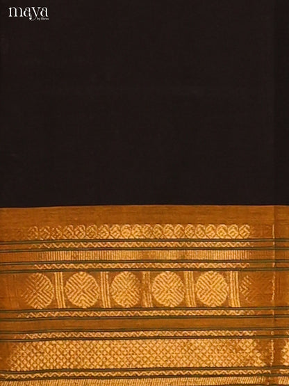 Black Chettinad Cotton  Dupatta with mustard zari border