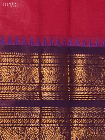 Pink Chettinad Cotton Dupatta with blue  zari border