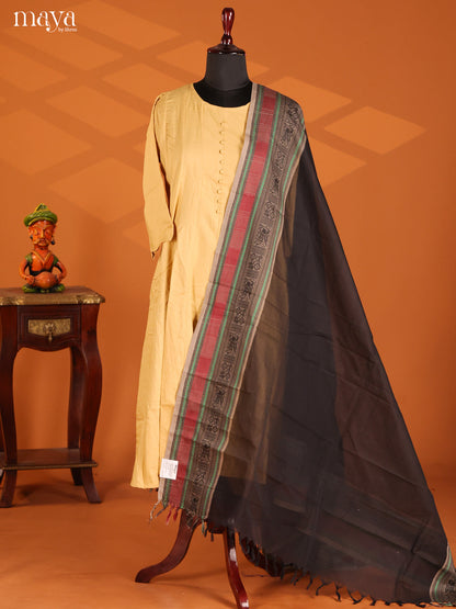 Black Chettinad Cotton  Dupatta with thread woven grey bordre