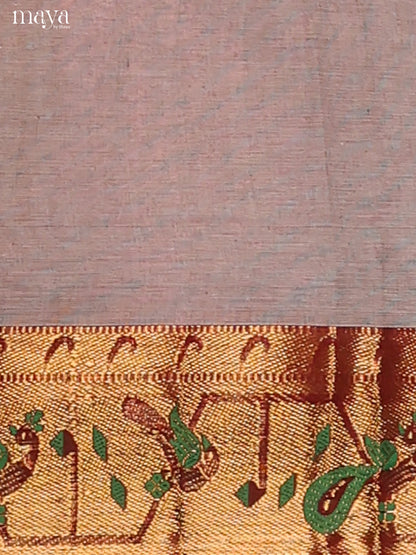 Grey Chettinad cotton Dupatta with contrast Green paithani zari border