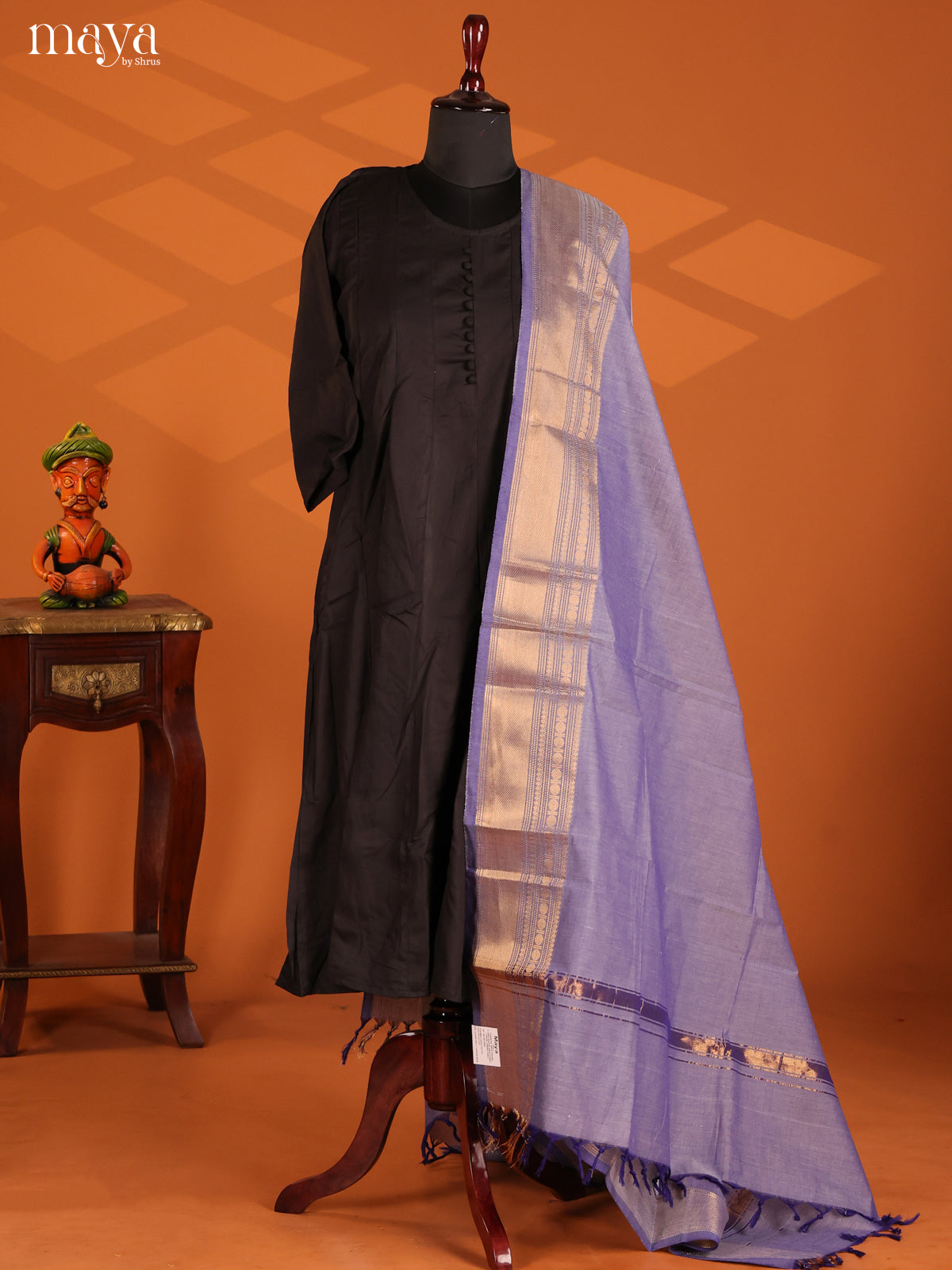 Lavender Chettinad Cotton  Dupatta with self zari border
