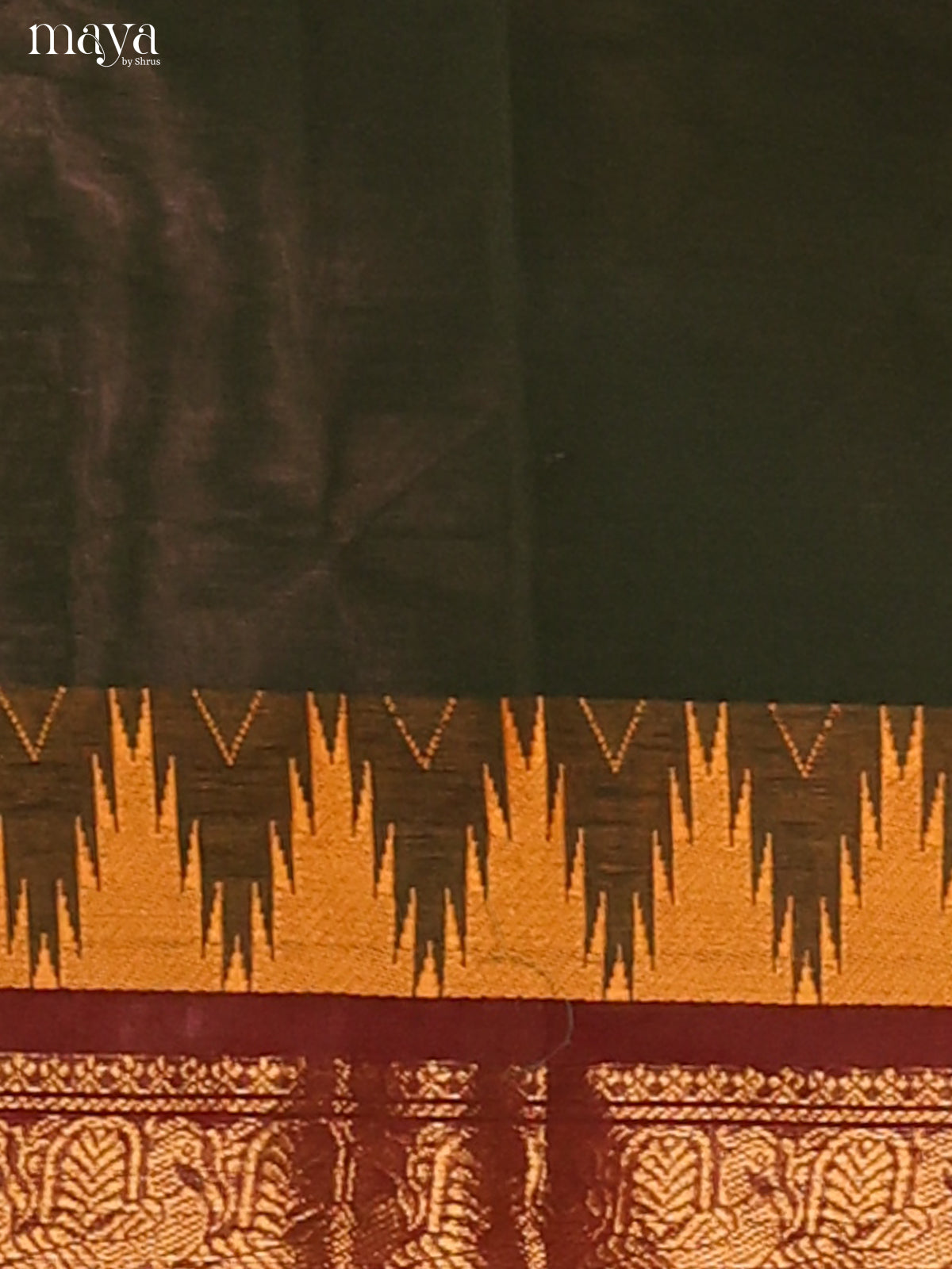 Green Chettinad Cotton  Dupatta with contrast Maroon Zari Border