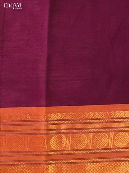 Purple Chettinad Cotton  Dupatta with orange zari border