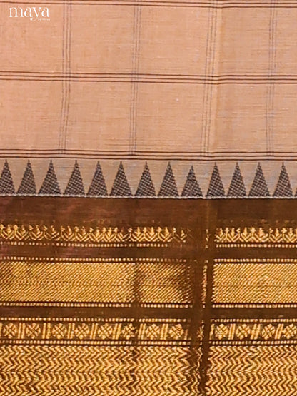 Cream Chettinad Cotton Dupatta with stripes pattern , zari border