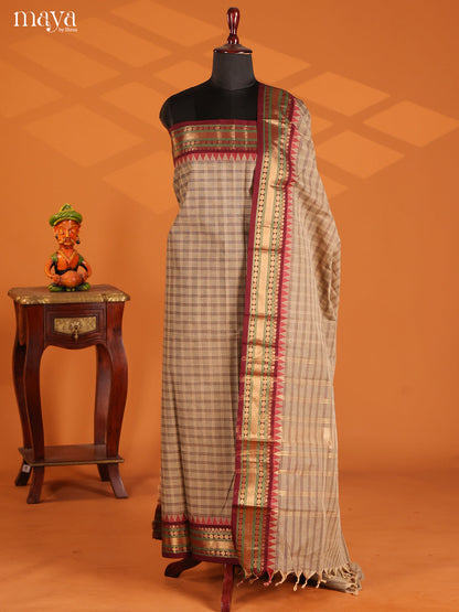 Grey  & Maroon- chettinad top & dupatta combo