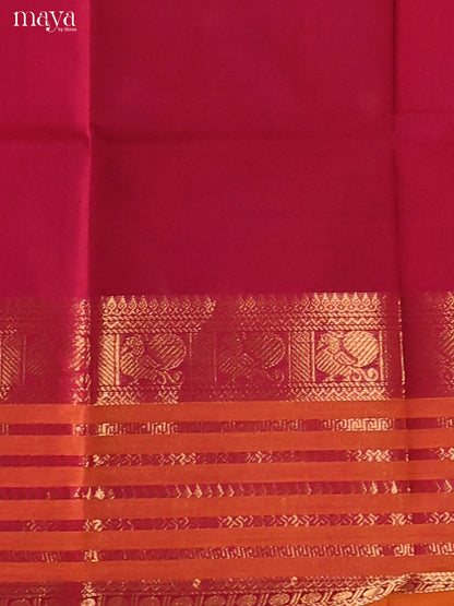Striking Red Chettinad Cotton Top & Dupatta Set With Yellow Zari Border