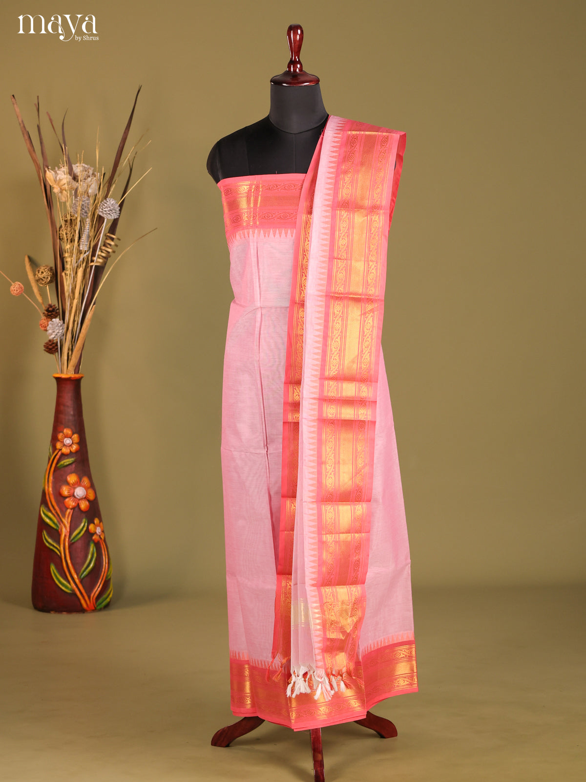 Baby Pink & Pink - chettinad top & dupatta combo