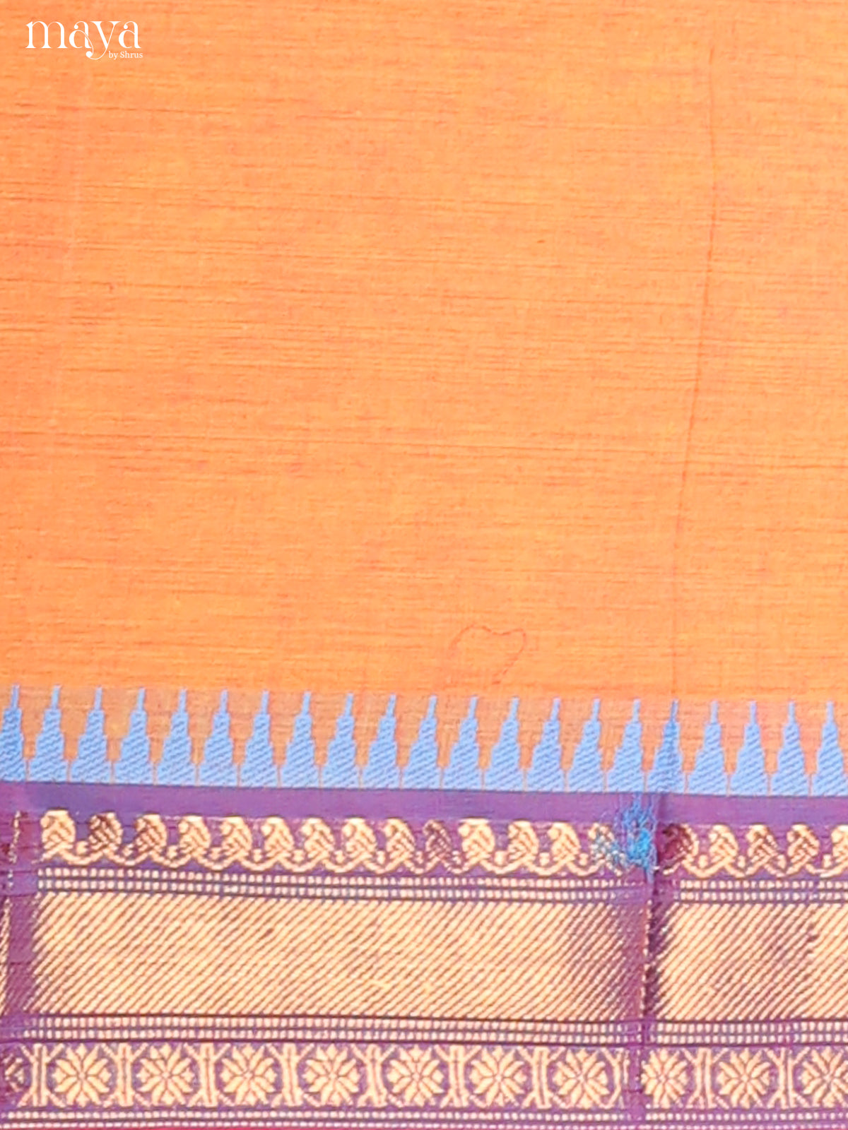 Elegant Orange Chettinad Cotton Top & Dupatta Set With Purple Zari Border