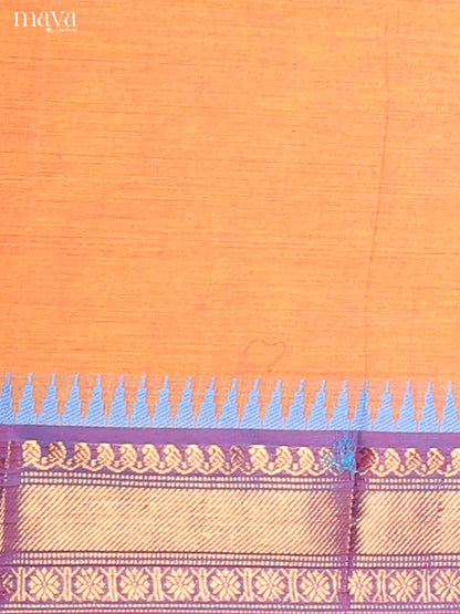 Elegant Orange Chettinad Cotton Top & Dupatta Set With Purple Zari Border