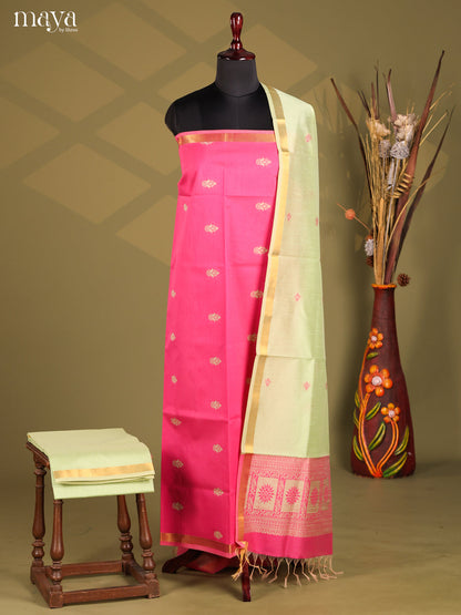 Pink & Light Green- Semi rawsilk salwar