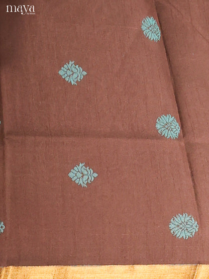 Brown & Blue - Semi rawsilk salwar