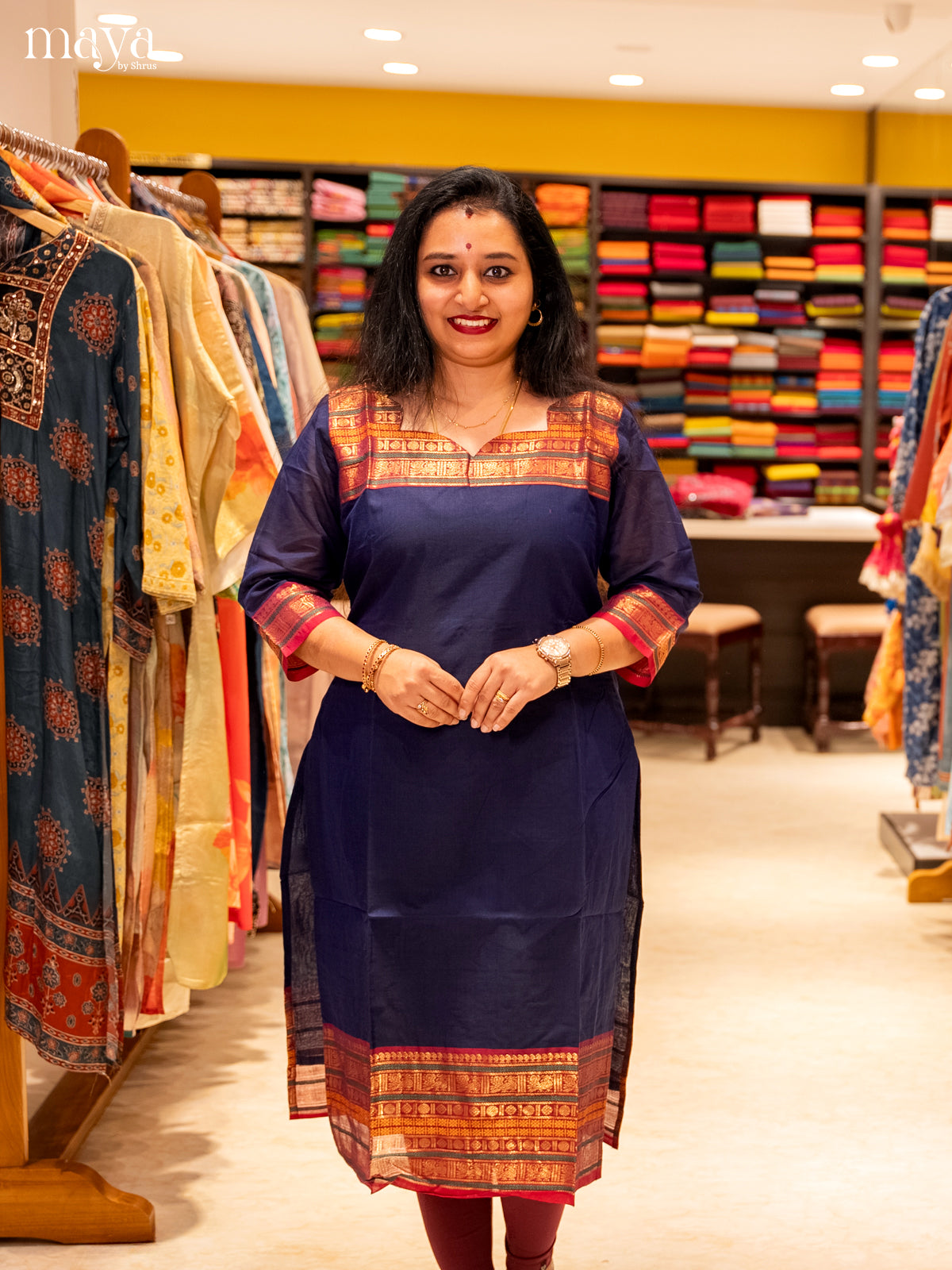 Blue Chettinad Cotton Readymade Kurti