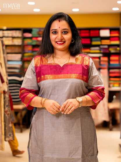 Grey & Black Chettinad Cotton Readymade Kurti