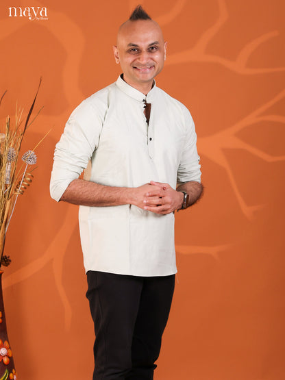 Light Blue Cotton Solid Short Men Kurta
