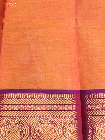 Radiant Orange Chettinad Cotton Top & Dupatta Set With Pink Zari Border