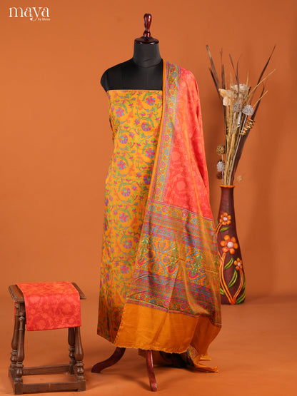 Luxurious Mustard Semi Patola Salwar Suit Material With Floral Pattern