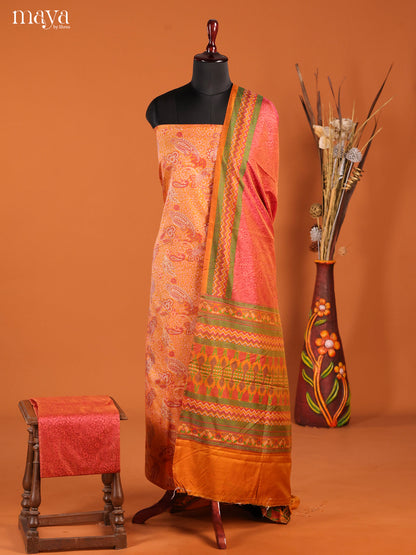 Vibrant Orange Semi Patola Salwar Material With Paisley Prints
