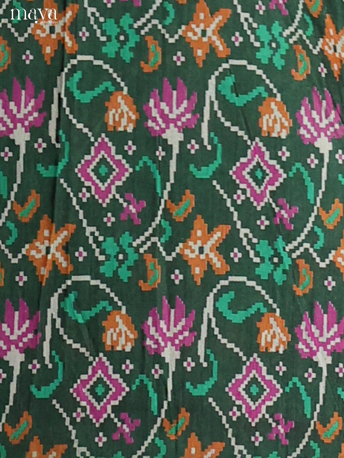 Radiant Green & Purple Semi Patola Salwar Suit Material With Floral Vines