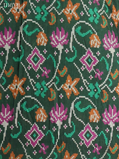 Radiant Green & Purple Semi Patola Salwar Suit Material With Floral Vines