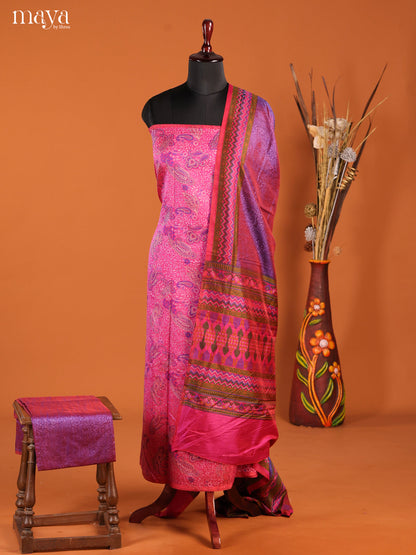 Graceful Pink & Purple Semi Patola Salwar Suit Set With Paisley Prints