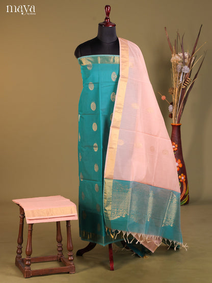 Blue & Pink-Semi silkcotton salwar unstitch