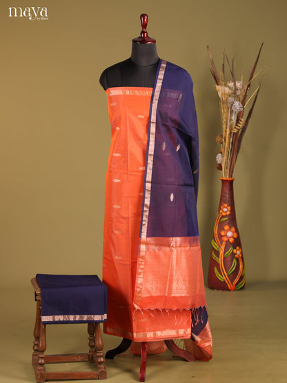 Orange & Blue-Semi silkcotton salwar unstitch