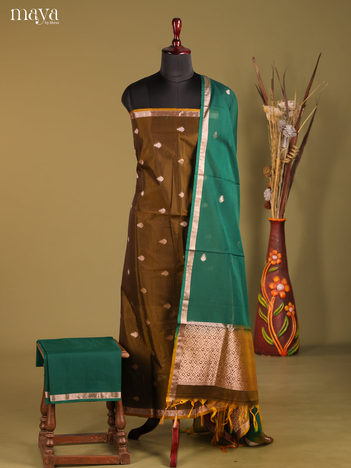 Army Green & Green -Semi silkcotton salwar unstitch