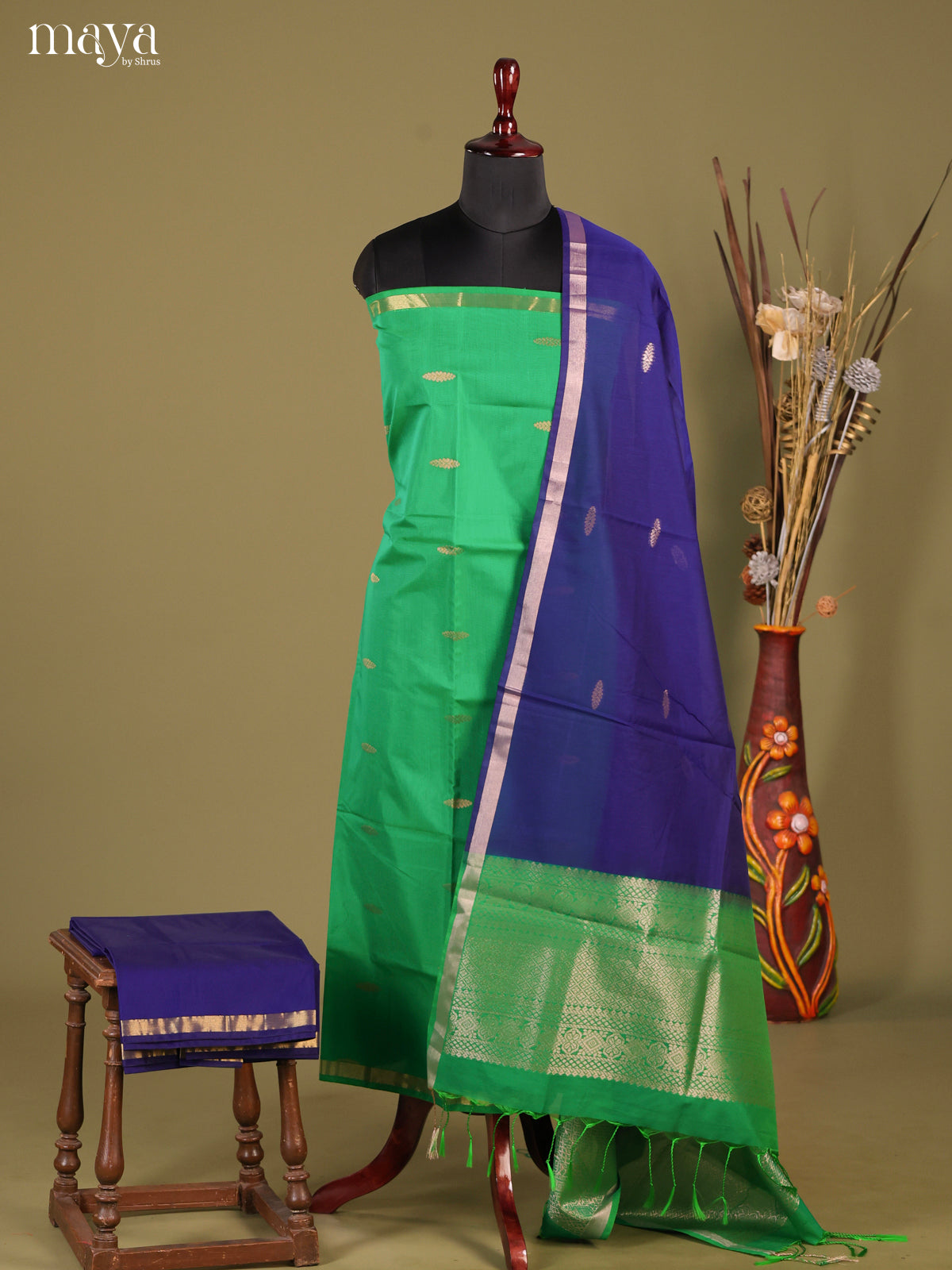 Green & Blue -Semi silkcotton salwar unstitch