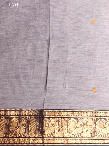 Exquisite Grey Chettinad Cotton Top & Dupatta Set With Blue Zari Border