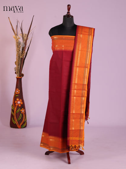 Lovely Maroon Chettinad Cotton Top & Dupatta Set With Rettaipet Zari Border