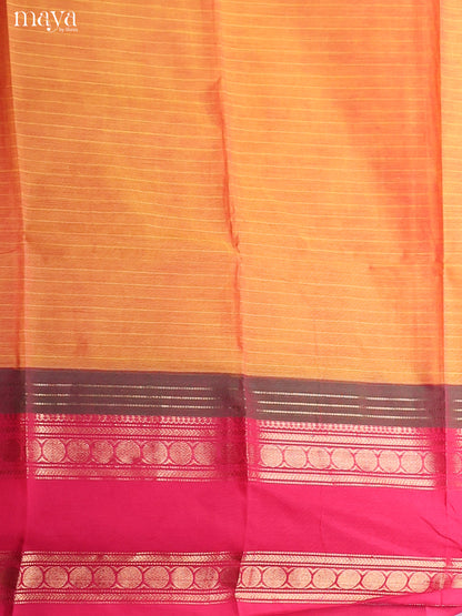 Stunning Orange Chettinad Cotton Top & Dupatta Set With Pink Zari Border