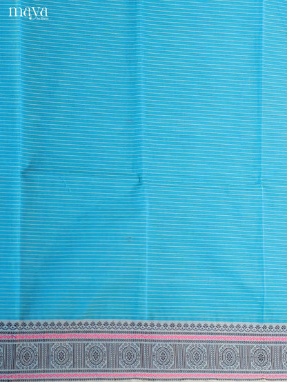 Serene Blue Chettinad Cotton Top & Dupatta Set With Thread Woven Border