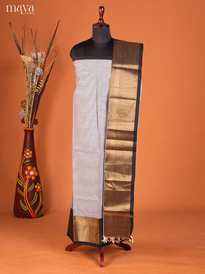 Stunning Grey Chettinad Cotton Top & Dupatta Set With Black Zari Border