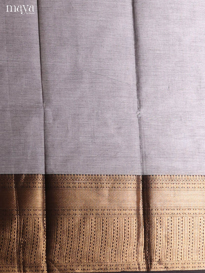 Stunning Grey Chettinad Cotton Top & Dupatta Set With Black Zari Border
