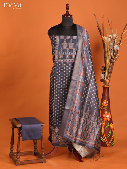 Black -Semi Tussar Salwar Unstitch